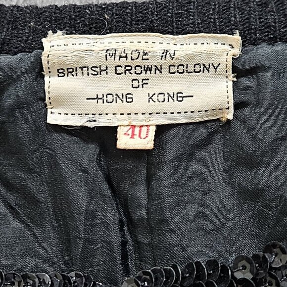 Jacket Women 40 S/M Black VTG 60s Sequins British Crown Colony of Hong Kong Art - Picture 3 of 16